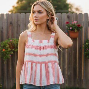 NEW Loft L Pink White Cami Tank Top Babydoll Airy Boho Chic Coastal Resort Fairy